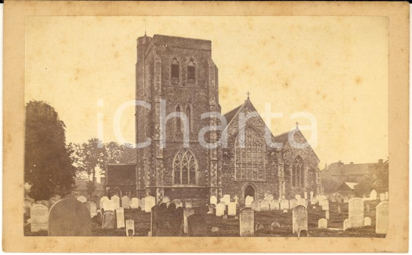 Fotografia d epoca originale 1870 ca HERNE UK St Martin s Church with cemetery   VINTAGE Photo CDV 1