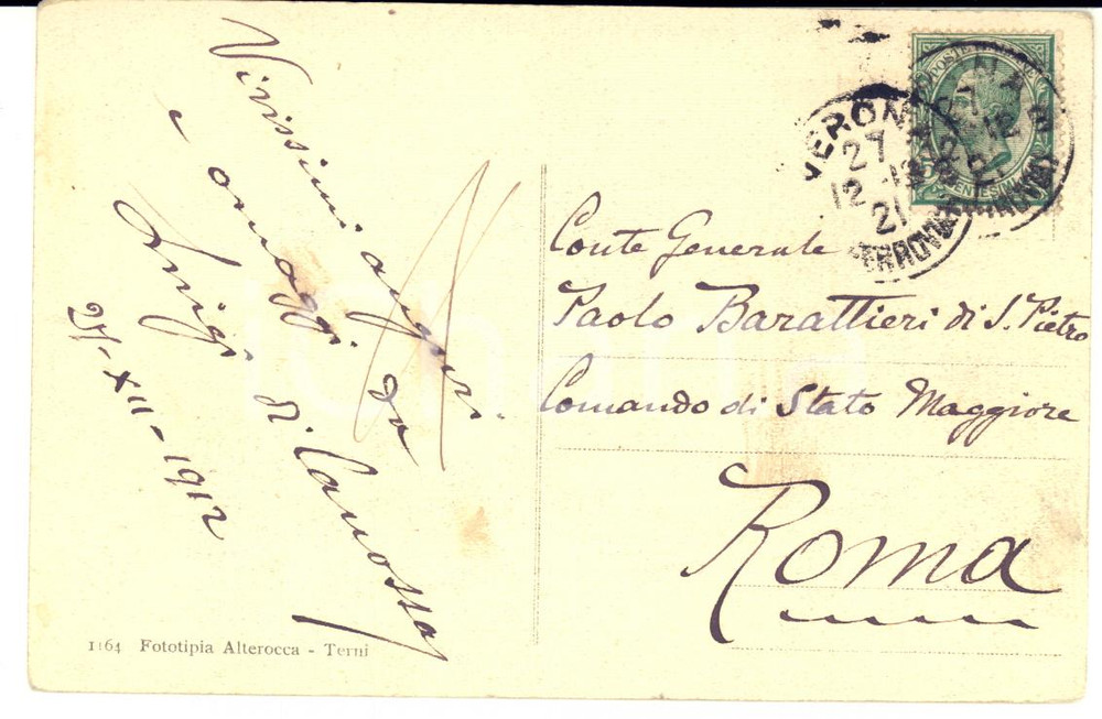 1912 VERONA Cartolina Luigi DI CANOSSA al conte BARATTIERI - AUTOGRAFO FP VG