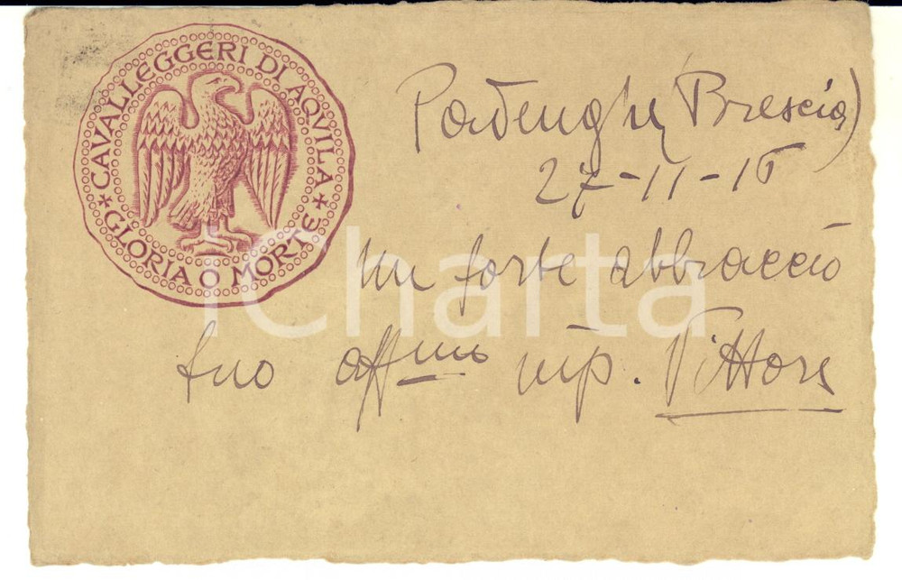 1916 PADENGHE Cartolina Vittore OLTRONA VISCONTI - Cavalleggeri - AUTOGRAFO