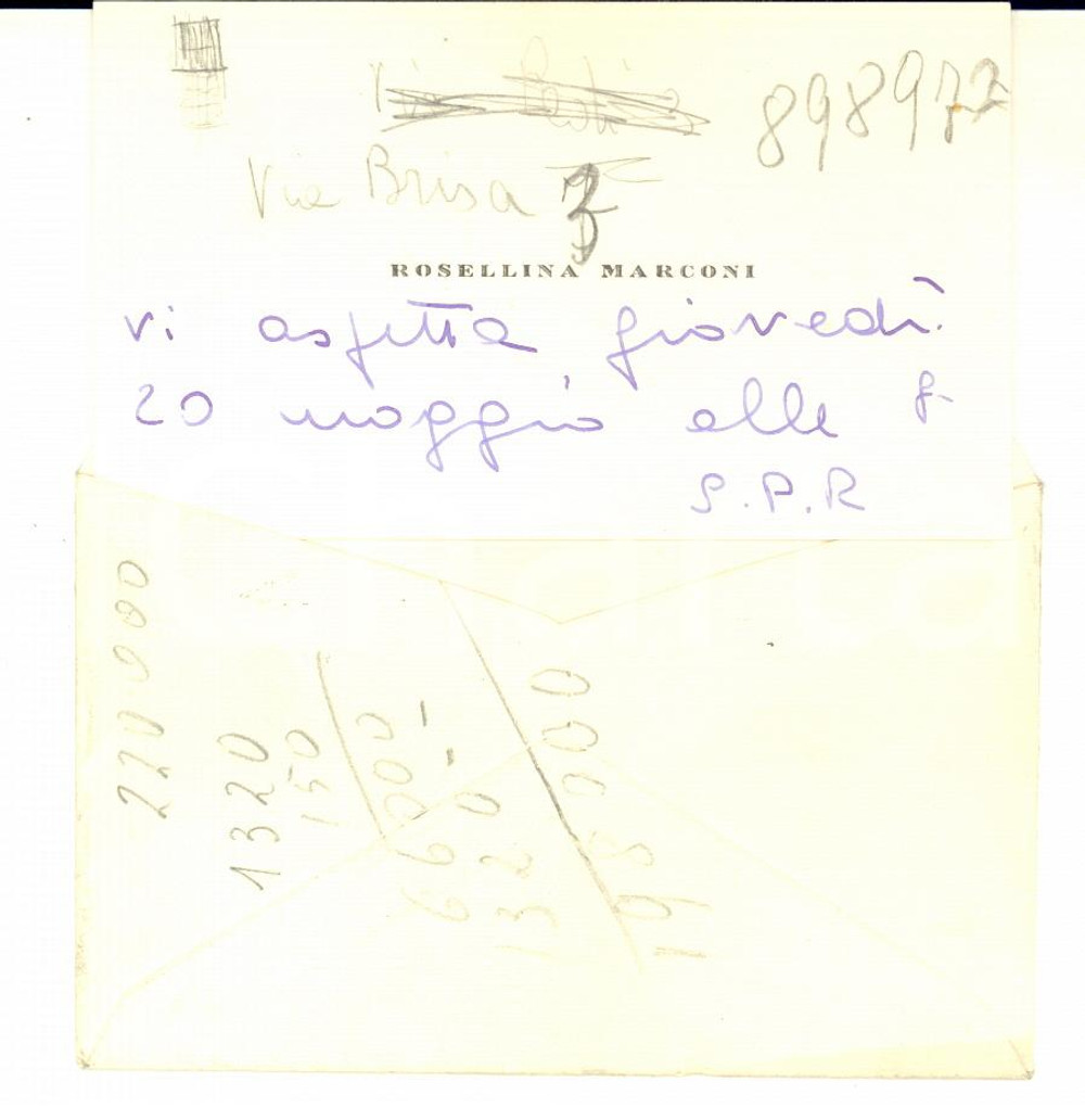 1954 MILANO Biglietto Rosellina MARCONI ARCHINTO - Autografo