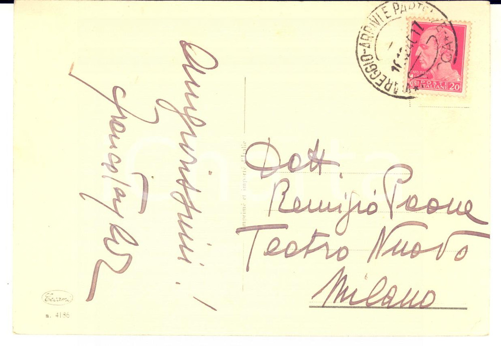 1940 VIAREGGIO Attrice Franca TAYLOR a Remigio PAONE - AUTOGRAFO FG VG