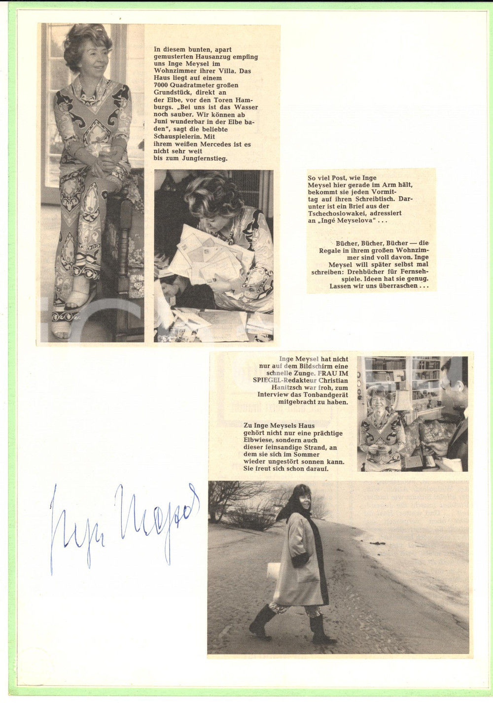 1980 ca GERMANIA Attrice Inge MEYSEL - Collage con autografo 20x29 cm