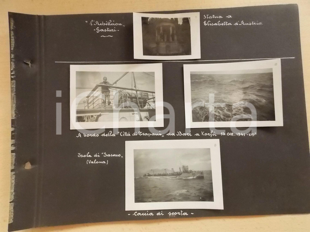1941 WW2 CORFU' Ufficiali MVSN XXVII Btg - Nave CITTA' DI TRAPANI *4 foto