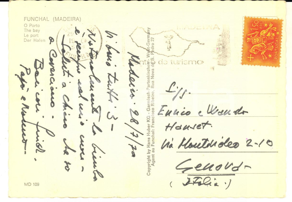 1970 MADEIRA Cartolina pittore Guido HANSET ai figli - AUTOGRAFO FG VG