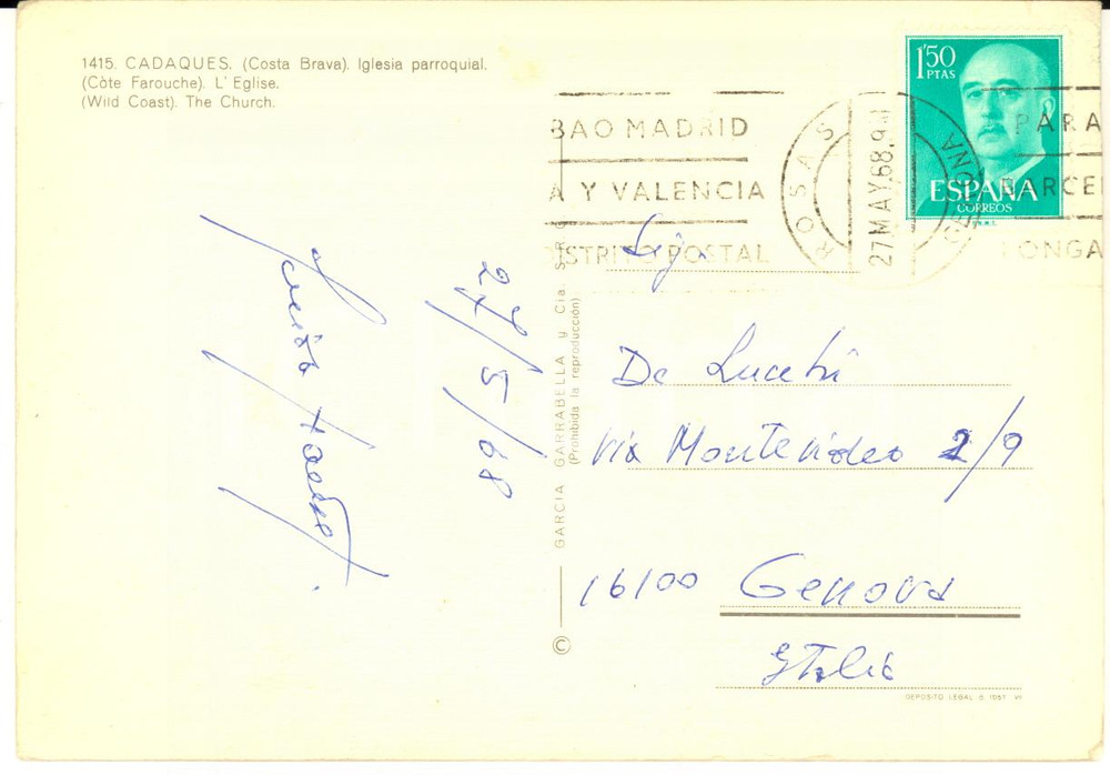 1968 CADAQUES (ES) Cartolina pittore Guido HANSET - AUTOGRAFO FG VG