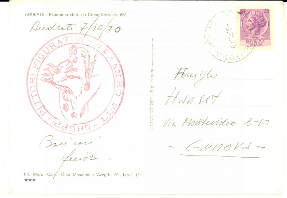 1970 ANDRATE Pittore Guido HANSET - Gruppo LES CHEVRES *AUTOGRAFO FG VG