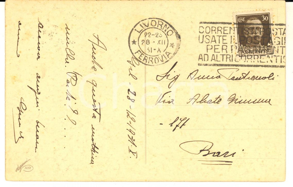1931 LIVORNO Guido HANSET "Anche questa mattina mille perché?" AUTOGRAFO FP VG
