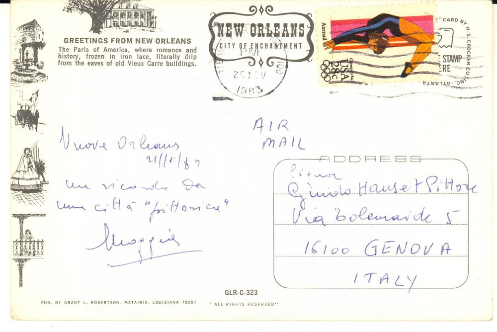 1983 NEW ORLEANS Pittore Carlo MOGGIA a Guido HANSET - AUTOGRAFO