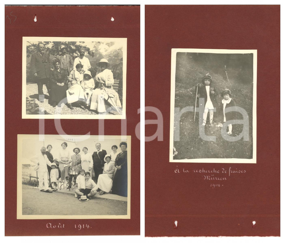 1914 MURREN (CH) Escursionisti in gita - Bambini in cerca di fragole *3 foto