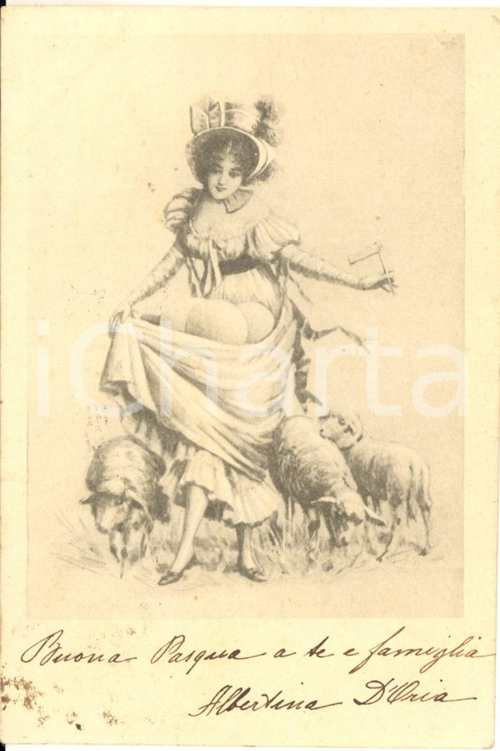 1901 PASQUA Cartolina auguri nobile Albertina D'ORIA a Paolina BOCCA CAMBIASO
