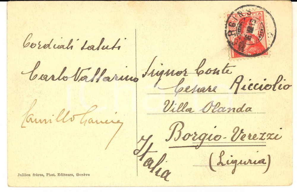 1913 MORGINS Cartolina Carlo VALLARINO - Camillo GANCIA - Autografi FP VG