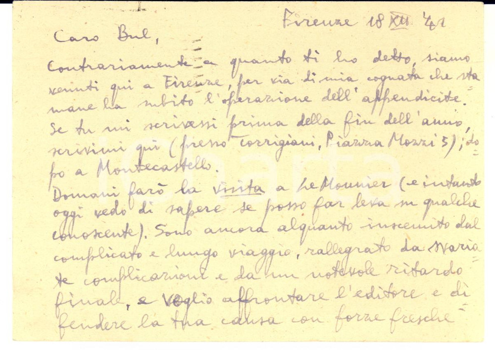 1941 FIRENZE Ettore PASSERIN D'ENTREVES in visita a LE MONNIER - AUTOGRAFO