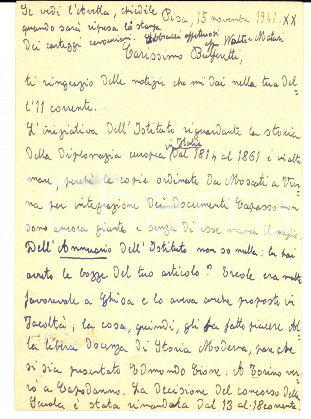 1941 PISA Walter MATURI e una pubblicazione "in alto mare" - AUTOGRAFO FG VG