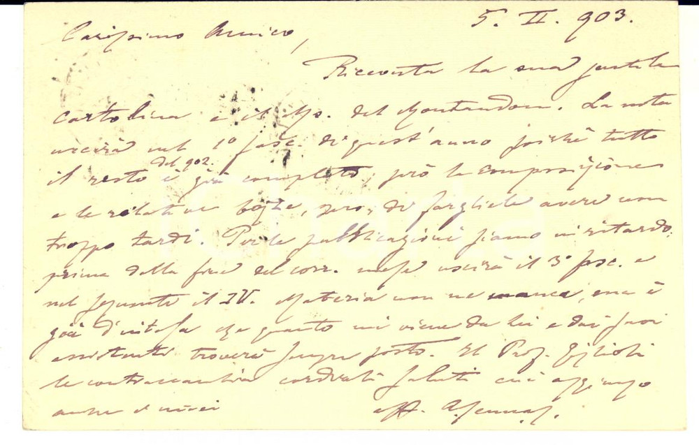 1903 FIRENZE Prof. Angelo SENNA in ritardo sulle pubblicazioni - AUTOGRAFO FP VG