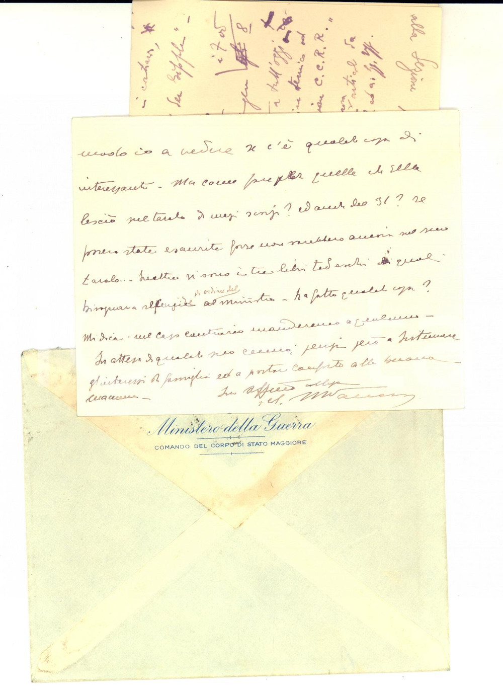 1932 ROMA MINISTERO DELLA GUERRA Biglietto M. VACCARO a Luigi DONAVER *AUTOGRAFO