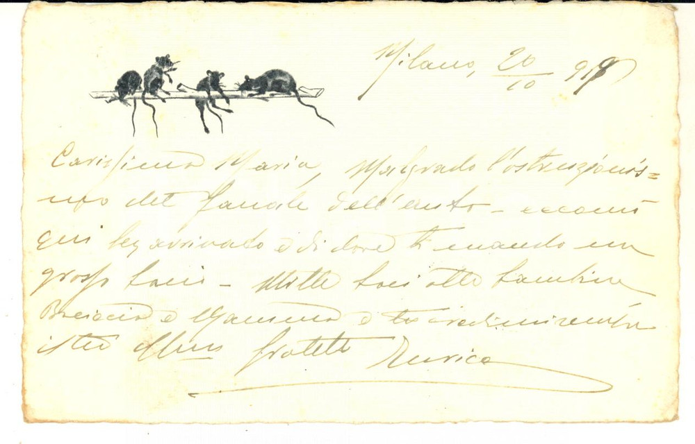 1919 MILANO Biglietto Enrico GAMBAROTTA alla  sorella Maria - Disegno topi