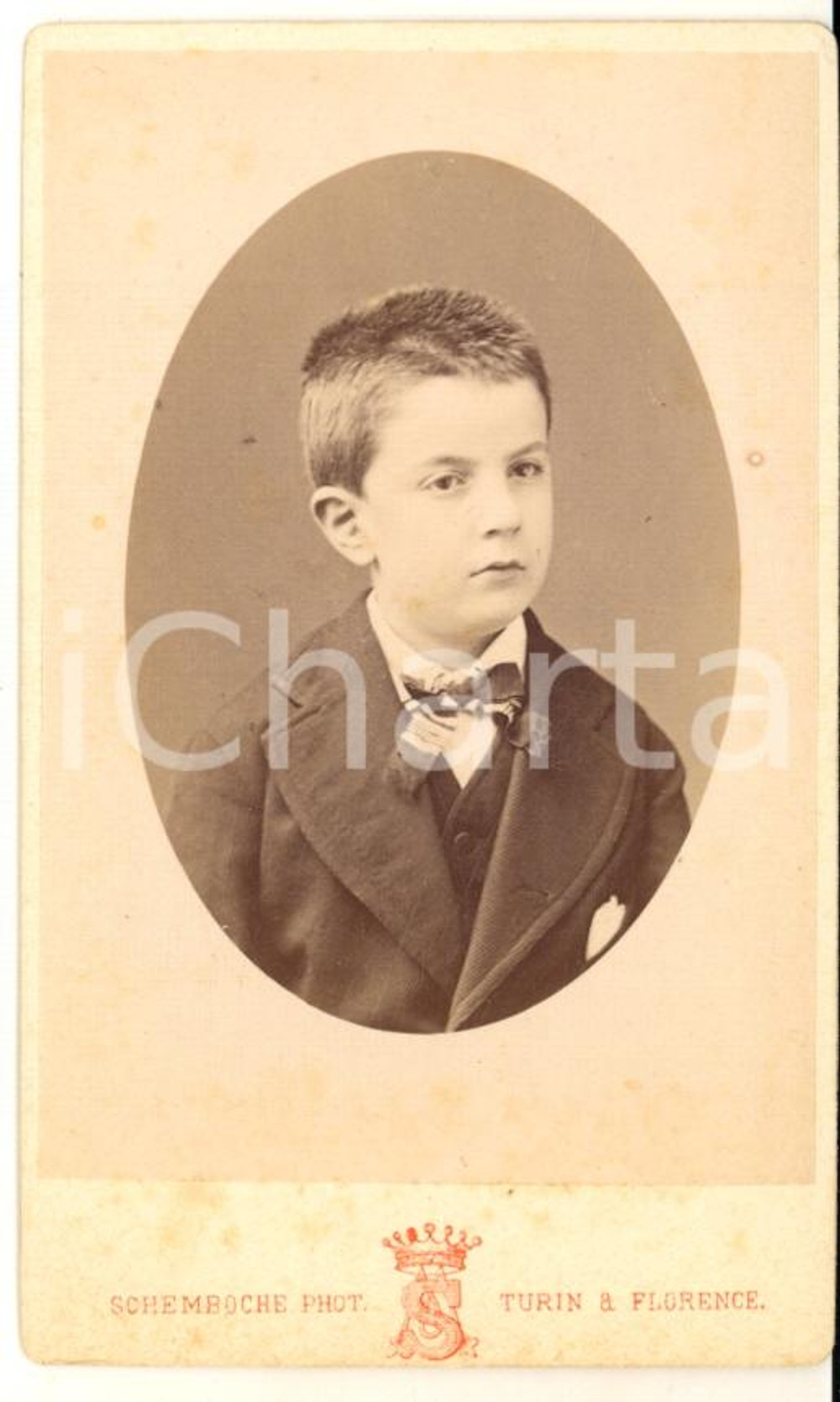1875 ca TORINO Ritratto di bambino con cravattino - Foto SCHEMBOCHE - CDV