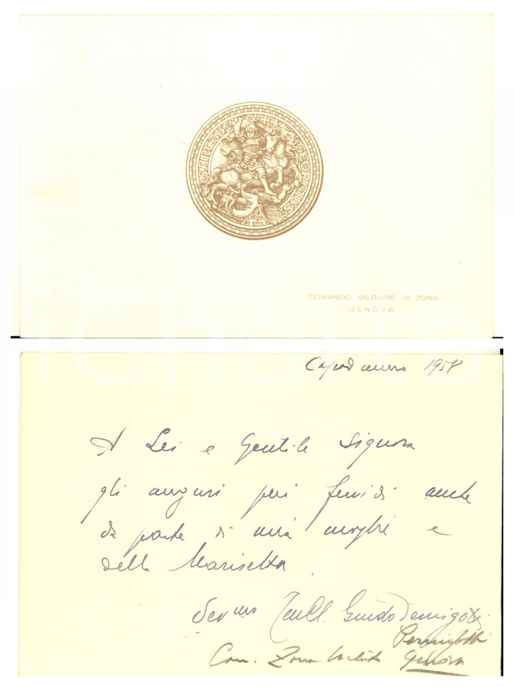 1958 GENOVA Comando Militare di Zona - Biglietto col. Guido PERNIGOTTI Autografo