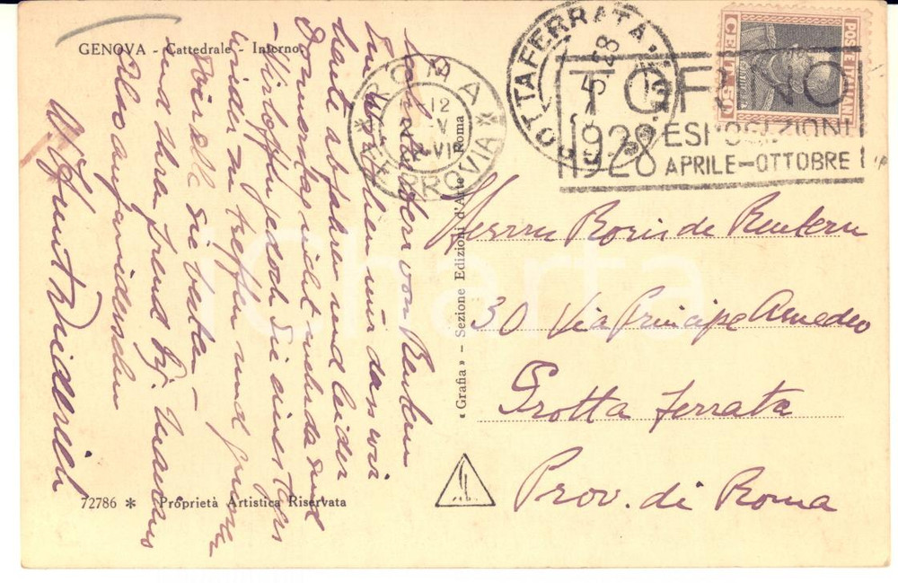 1928 GENOVA Scultore William HUNT DIEDERICH  - Cartolina AUTOGRAFA FP VG