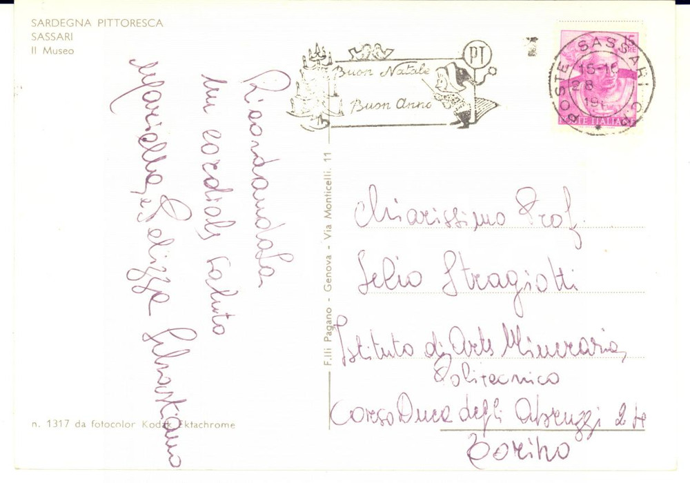 1960 ca SASSARI Mariella e Sebastiano PELIZZA *Cartolina con messaggio AUTOGRAFO