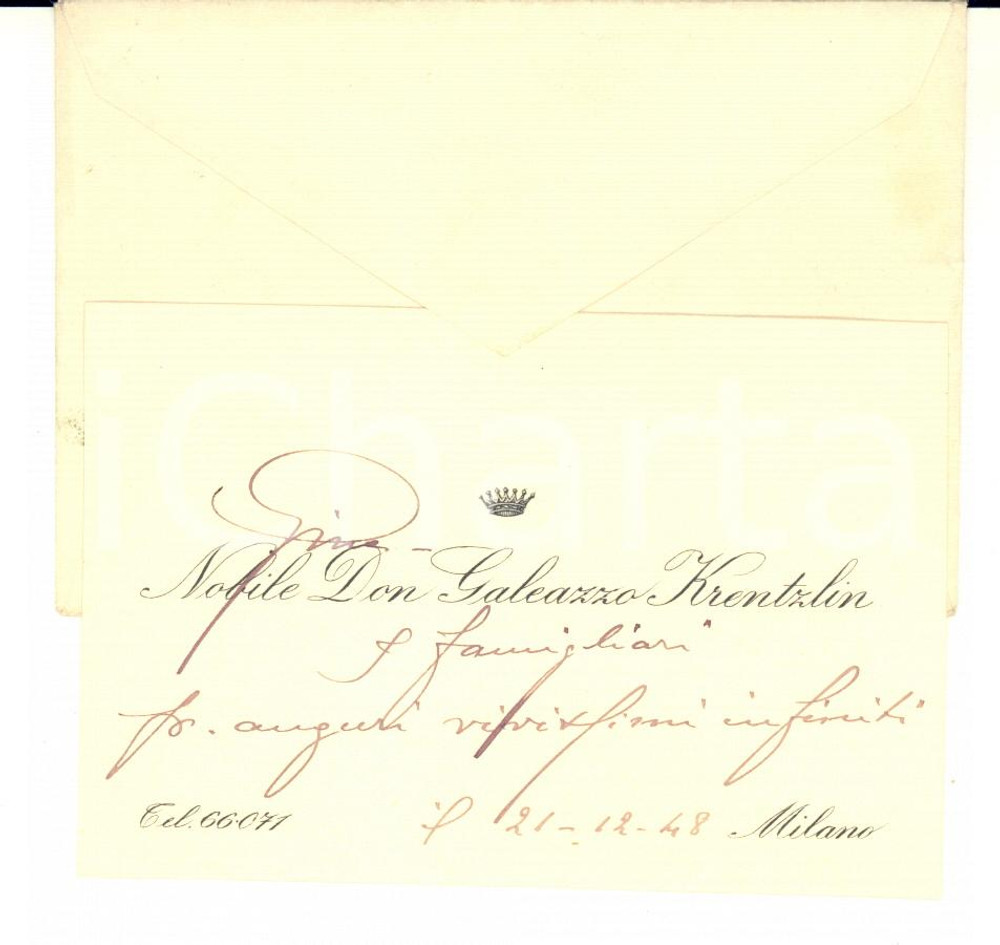 1948 MILANO Nobile Galeazzo KRENTZLIN - Biglietto da visita - Autografo