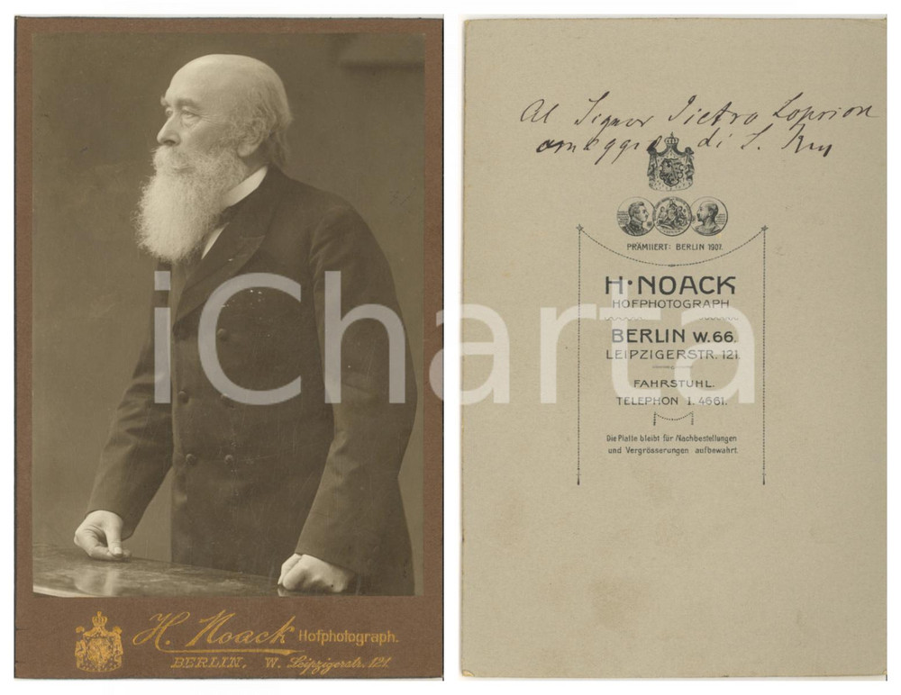 1910 ca BERLIN Ritratto del botanico Leopold KNY - Foto H. NOACK - AUTOGRAFO