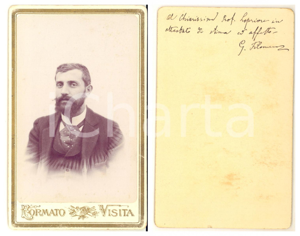 1890 ca ITALIA Ritratto di G. FILOMENA con dedica a Giuseppe LOPRIORE *Autografo