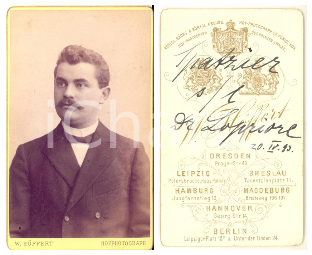 1893 BERLIN Ritratto del botanico Wilhelm SPATZIER - Foto con AUTOGRAFO - CDV
