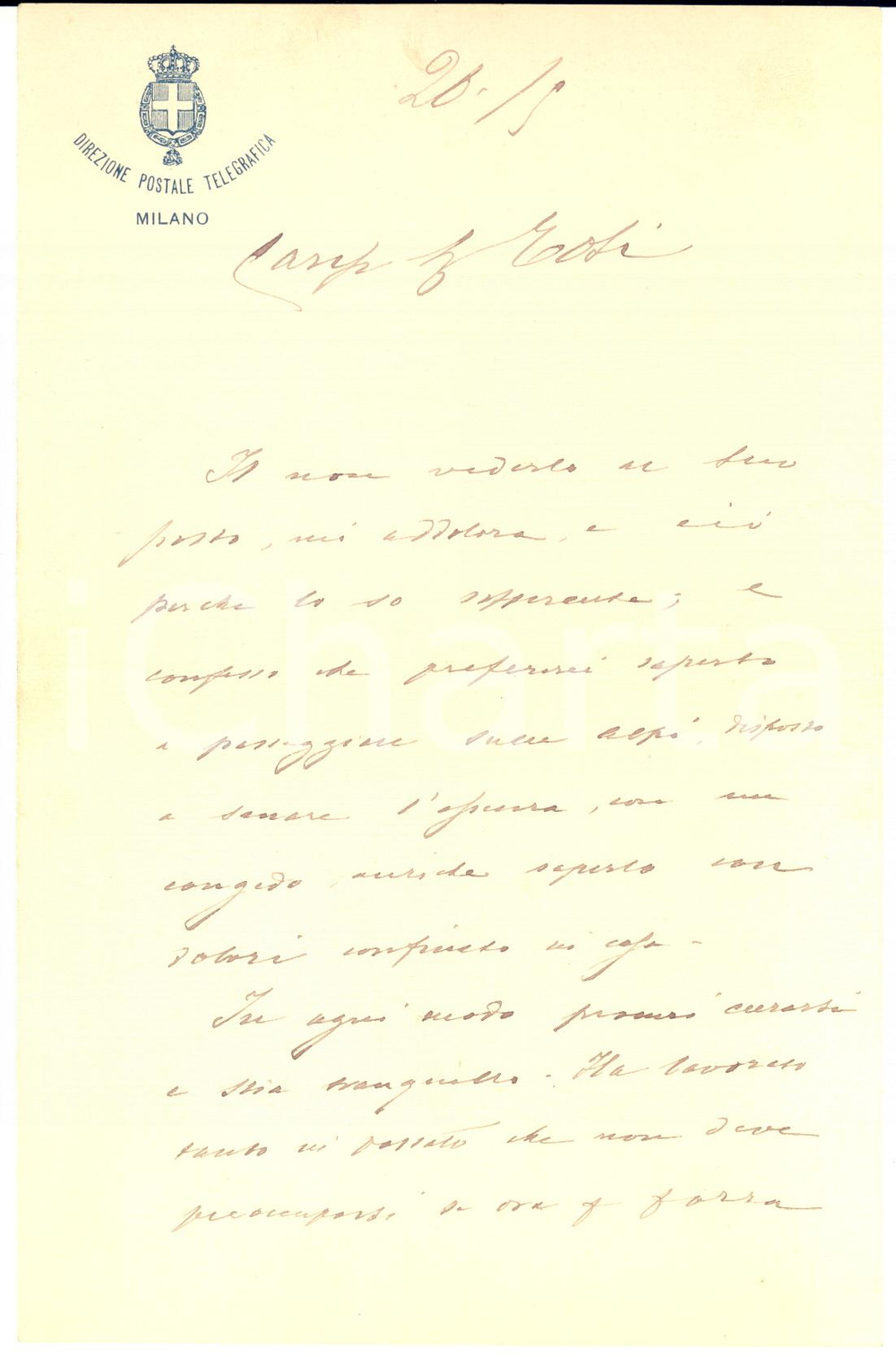 1895 ca MILANO Lettera Raffaele ROVERSI direttore POSTE E TELEGRAFI - AUTOGRAFO