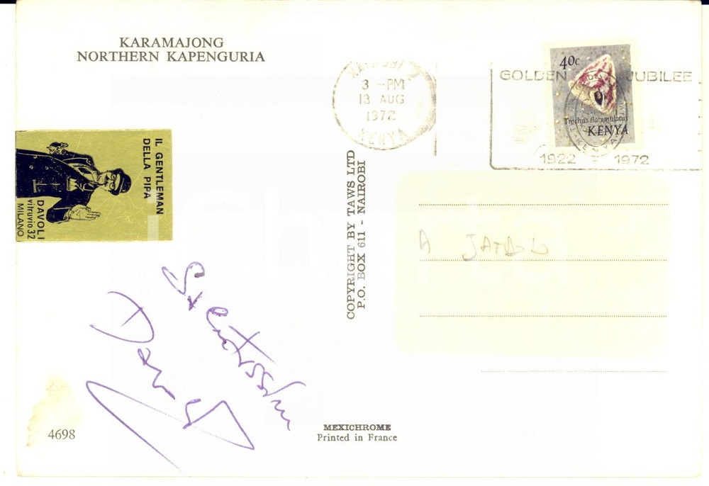 1972 Cartolina KARAMAJONG - Autografo Gianni DAVOLI Il gentleman della pipa FG
