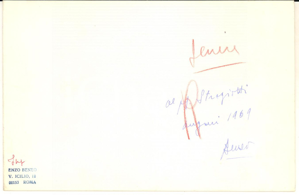 1969 ROMA Biglietto ing. Enzo BENEO "Sectio Italicae Peninsulae" - AUTOGRAFO