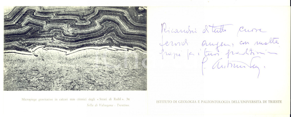 1970 ca TRIESTE Istituto di Geologia - Biglietto Giulio Antonio VENZO *AUTOGRAFO