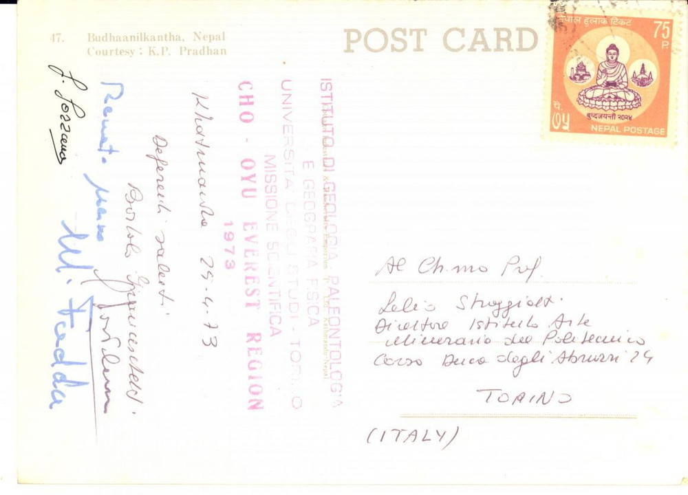 1973 Università TORINO - Missione CHO OYU EVEREST - Cartolina AUTOGRAFI FG VG
