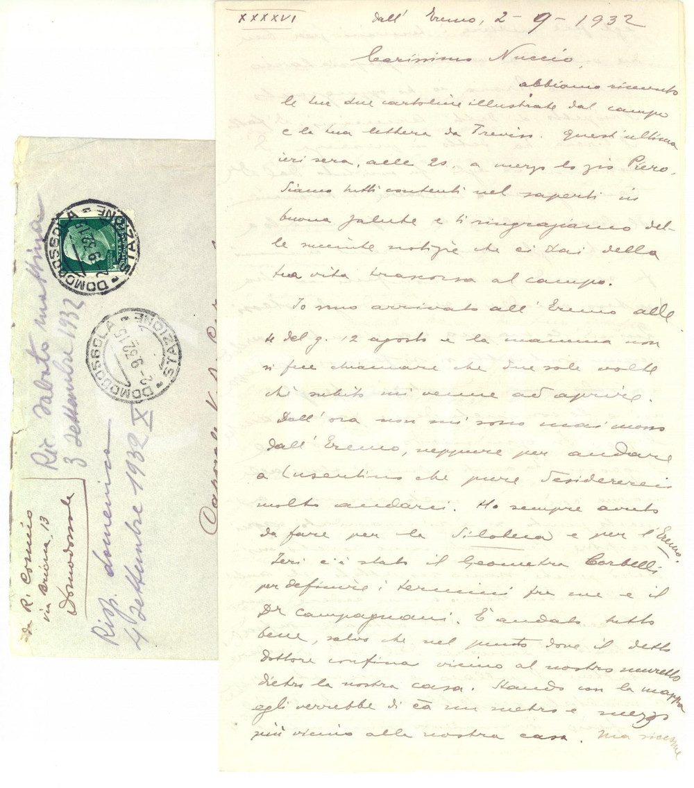1932 DOMODOSSOLA Lettera Raffaele CORMIO al figlio Vito Antonio - AUTOGRAFO