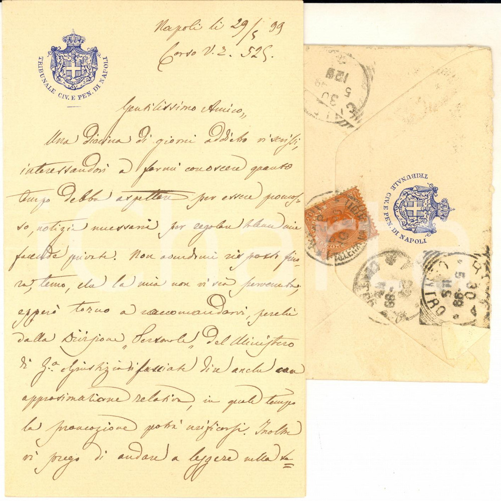 1899 NAPOLI Tribunale Civile e Penale - Lettera per promozione - AUTOGRAFO