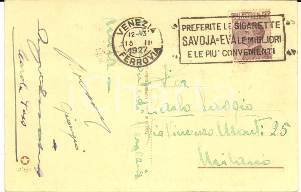 1927 VENEZIA Cartolina Giorgio POSS e famiglia a Carlo SAGGIO - AUTOGRAFO FP VG