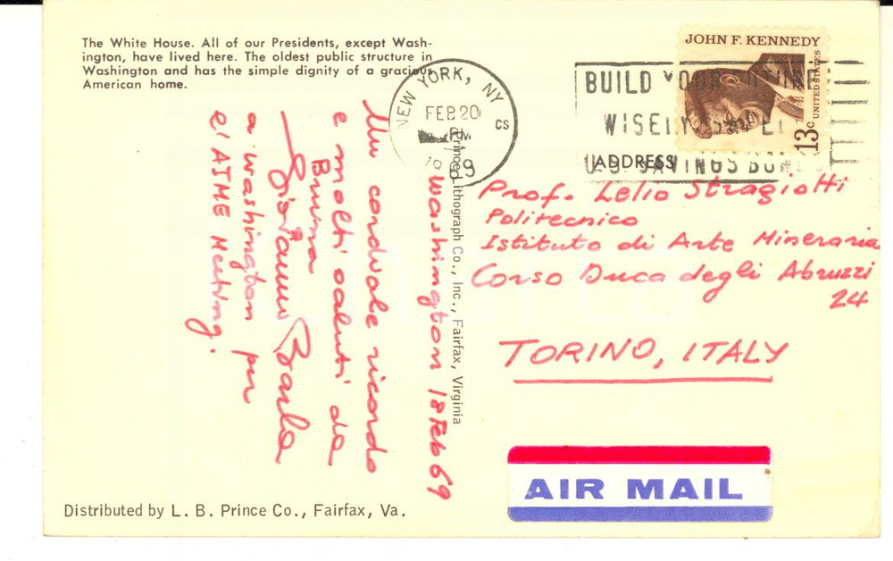 1969 NEW YORK Ingegner Giovanni BARLA - Cartolina con AUTOGRAFO - FP VG