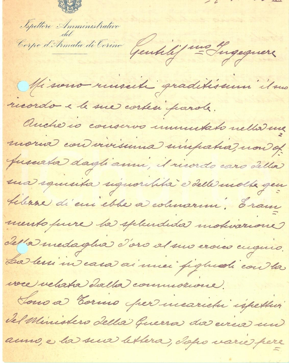 1933 CORPO D'ARMATA TORINO Lettera ispettore amministrativo Giulio FRANZI