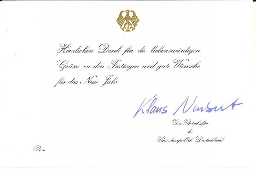 2001 ROMA Klaus NEUBERT Botschafter der Bundesrepublik - Biglietto AUTOGRAFO