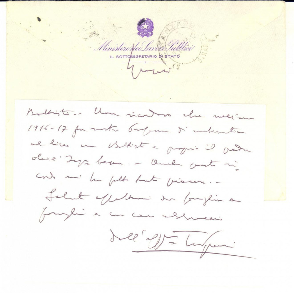 Autografo originale 1961 ROMA Ministero Lavori Pubblici  Tommaso SPASARI sottosegretario AUTOGRAFO 1