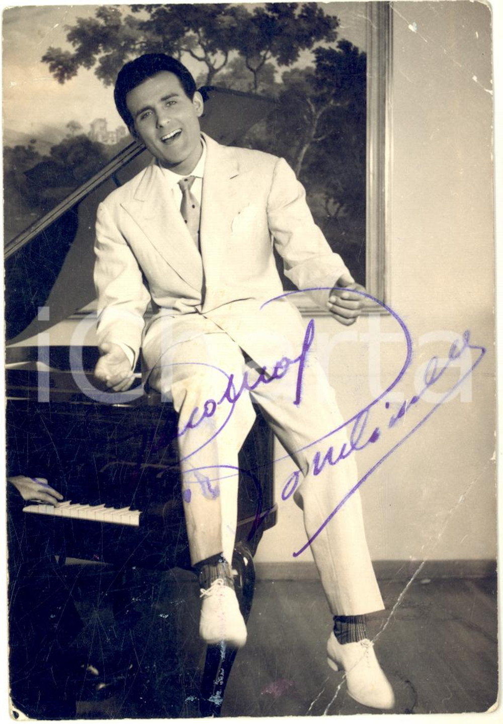 1955 ca Cantante Giacomo RONDINELLA al pianoforte - Foto AUTOGRAFO DANNEGGIATA