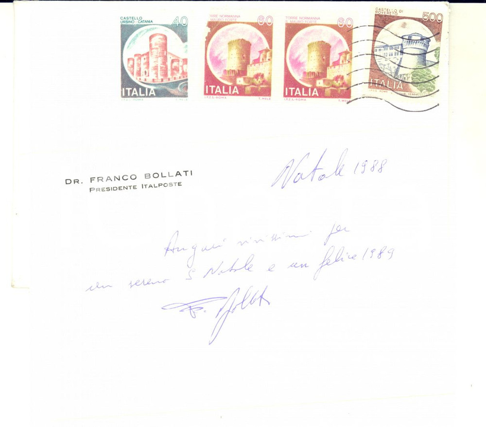 1988 ROMA Biglietto Franco BOLLATI Presidente ITALPOSTE - AUTOGRAFO