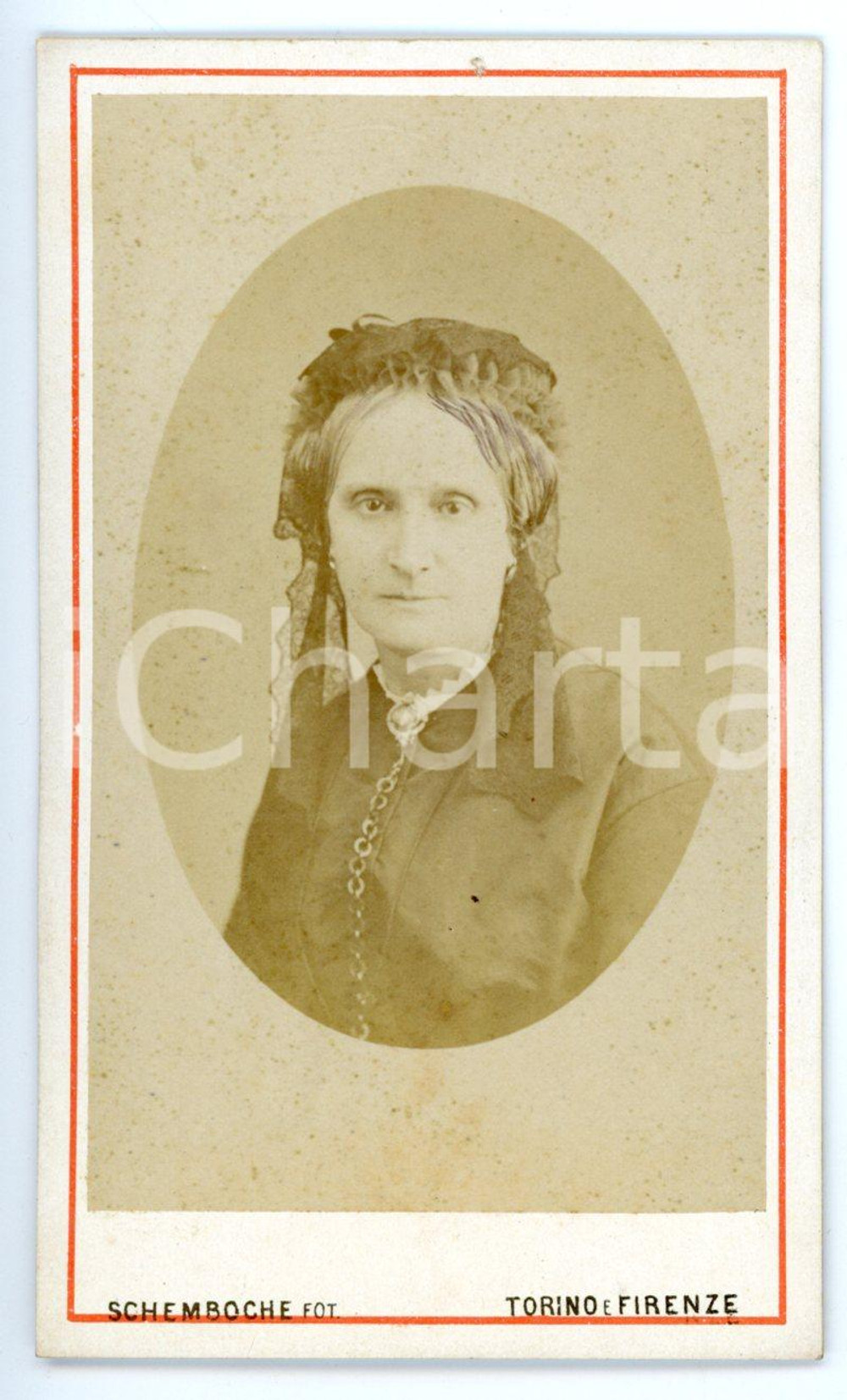 1880 ca TORINO Ritratto di donna con veletta in pizzo *Foto SCHEMBOCHE - CDV