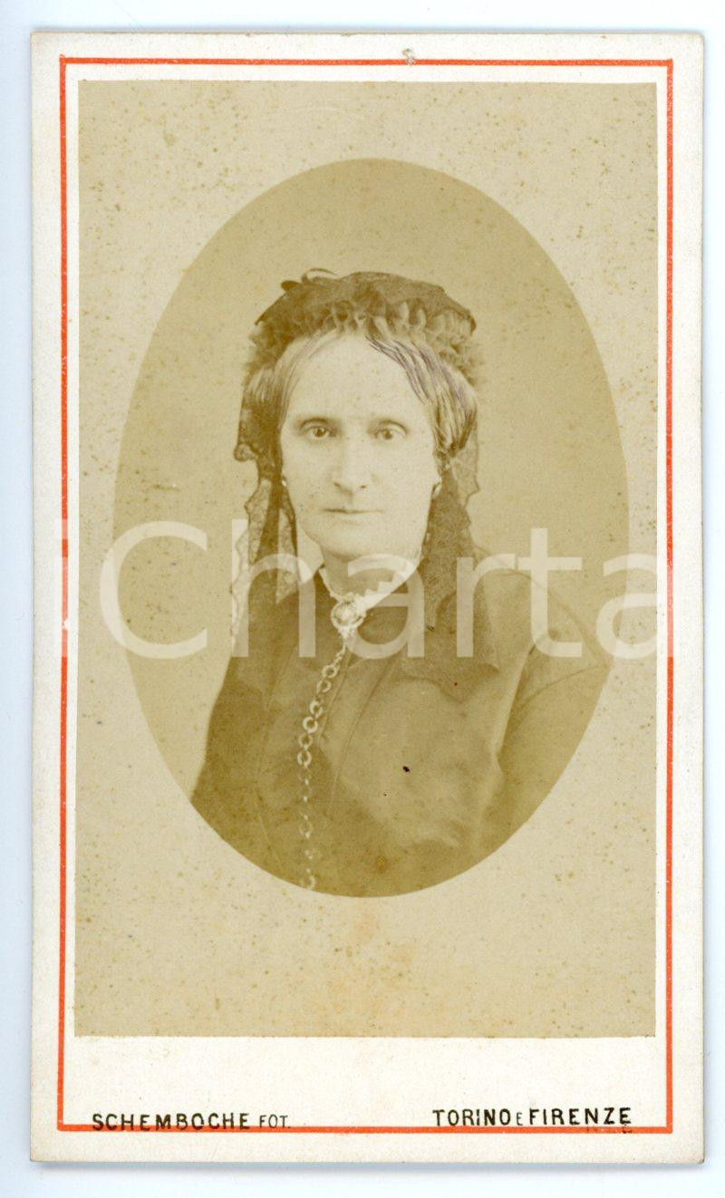 Fotografia d epoca originale 1880 ca TORINO Ritratto di donna con veletta in pizzo Foto SCHEMBOCHE  CDV 1
