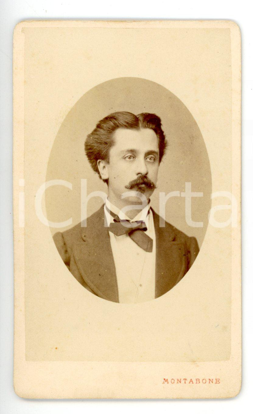 Fotografia d epoca originale 1870 ca TORINO Ritratto maschile con cravattino scuro Foto MONTABONE  CDV 1