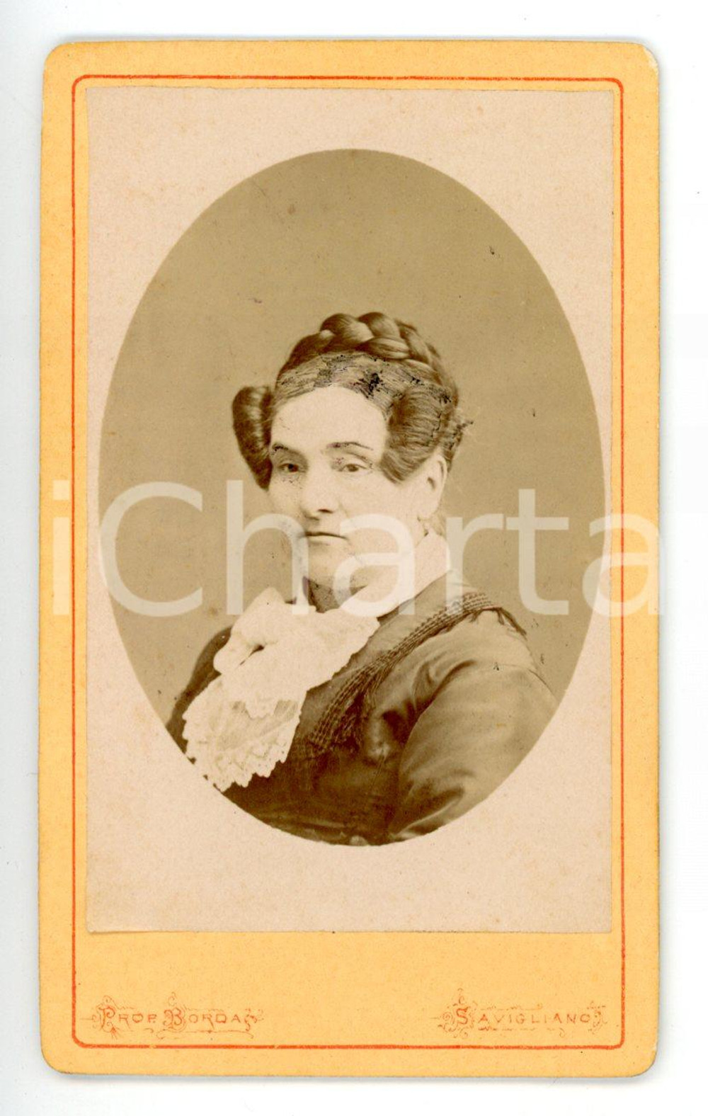 1880 ca SAVIGLIANO (CN) Ritratto di donna con treccia raccolta *Foto BORDA CDV
