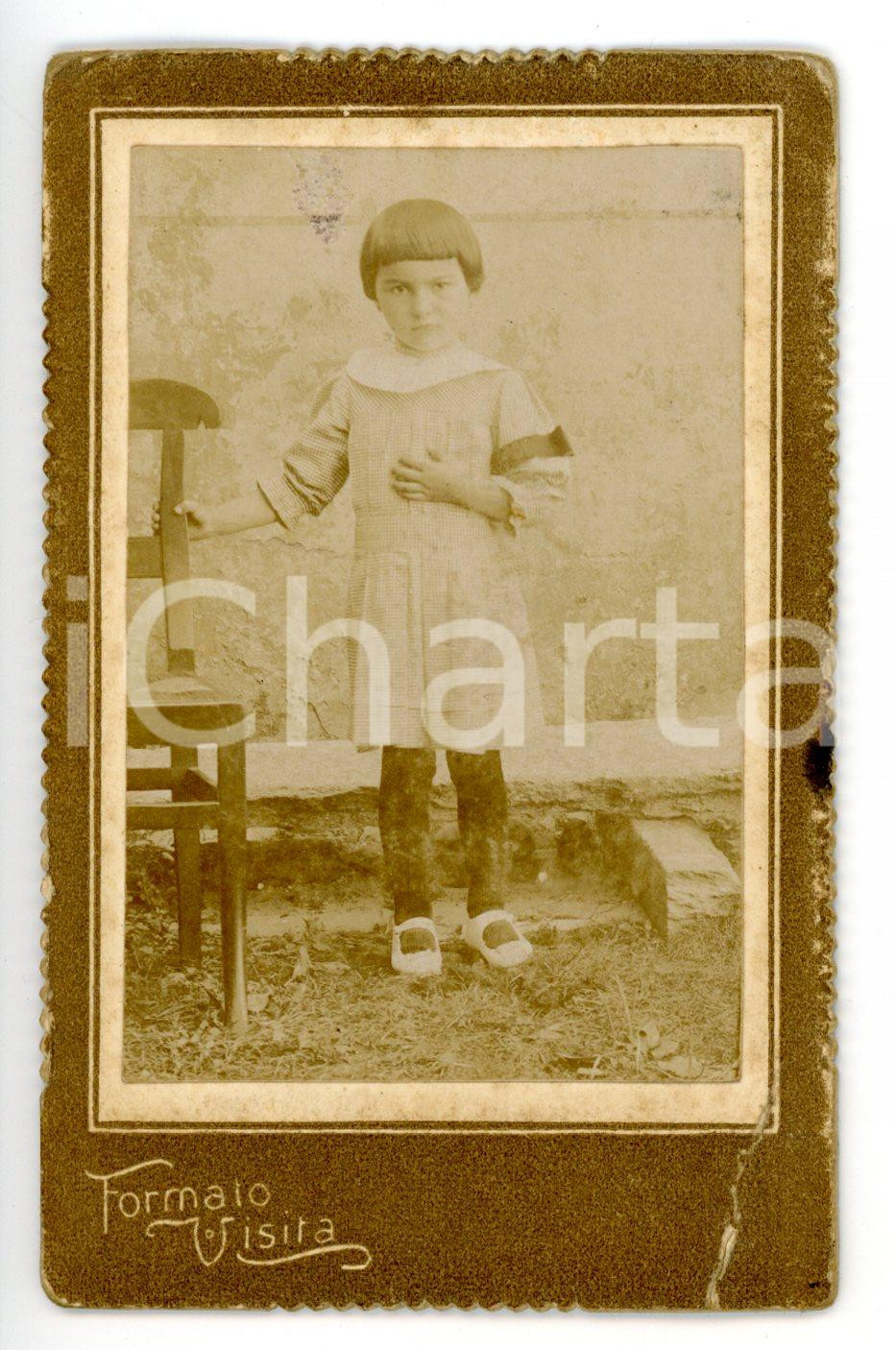 Fotografia d epoca originale 1900 ca TORINO Ritratto di bambina in abito a quadretti Foto G. CIANOTTO  CDV 1
