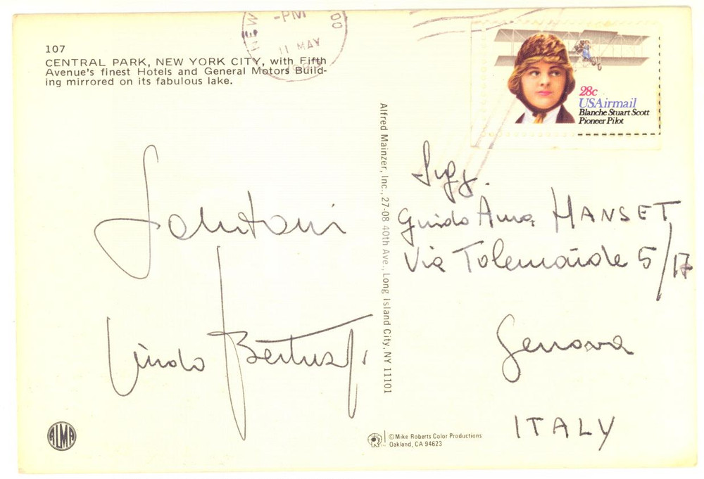1983 NEW YORK Pittore Guido BERTUZZI a Guido HANSET *AUTOGRAFO FG VG
