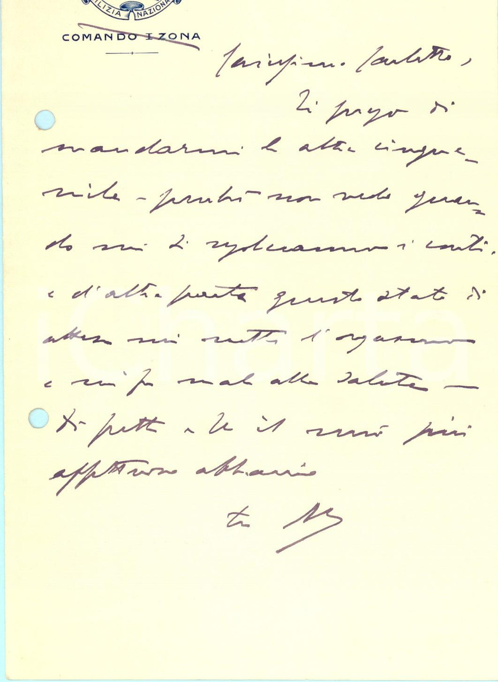 1923 MILIZIA NAZIONALE Comando I Zona - Lettera di ufficiale alla famiglia