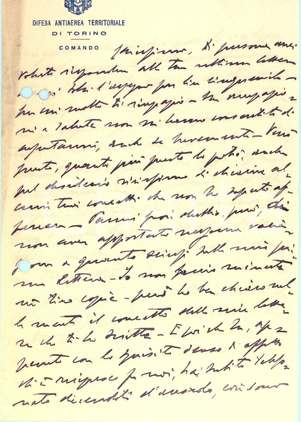1923 TORINO DIFESA ANTIAEREA TERRITORIALE Lettera di ufficiale alla famiglia